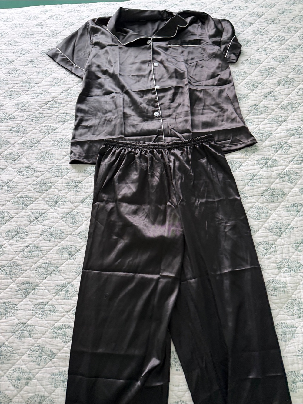 Silky Black Short-Sleeve Pajama Set - Women's Lounge Sleepwear